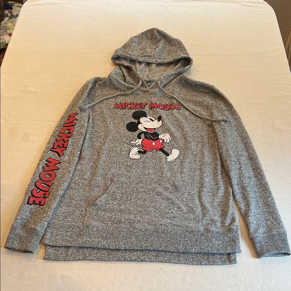 Disney Grey Mickey Mouse Pullover Hoodie with Red Accents